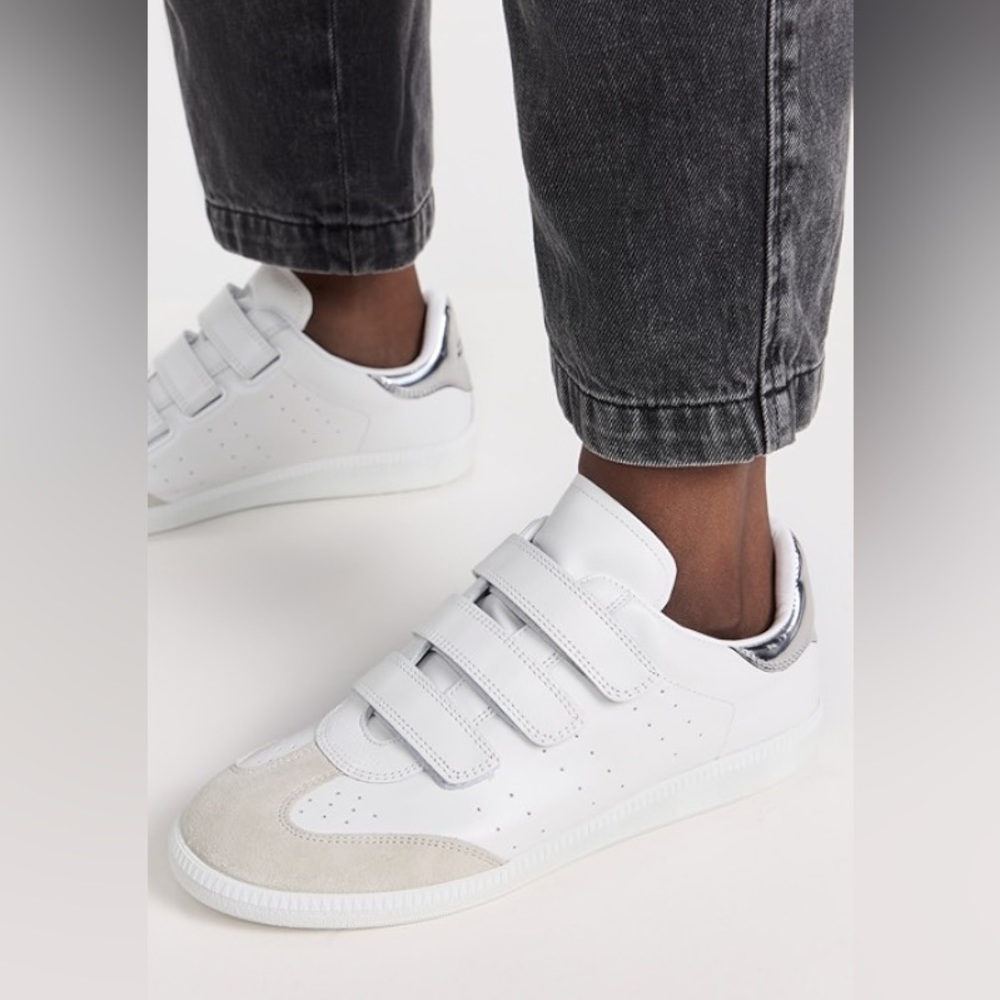 Brand new NIB White and Silver Isabel Marant Beth Velcro Sneaker size 6